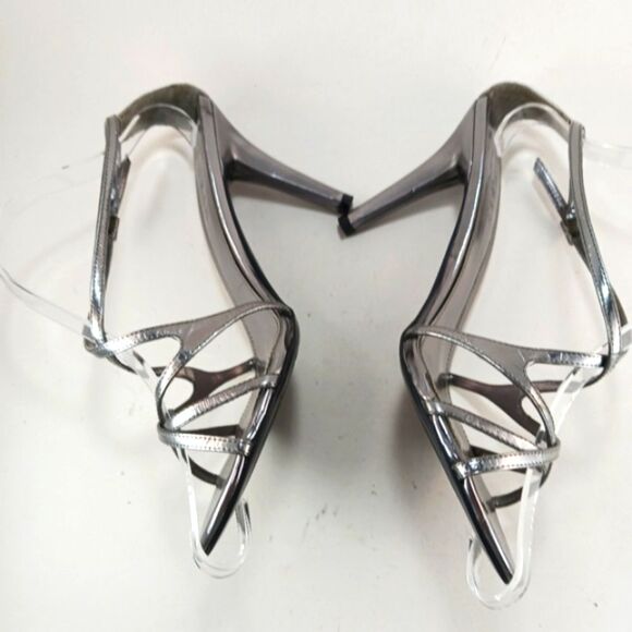 LAUREN Ralph Lauren Abriella Metallic Silver Strappy 4-inch Stiletto Size 10B. - Picture 4 of 13